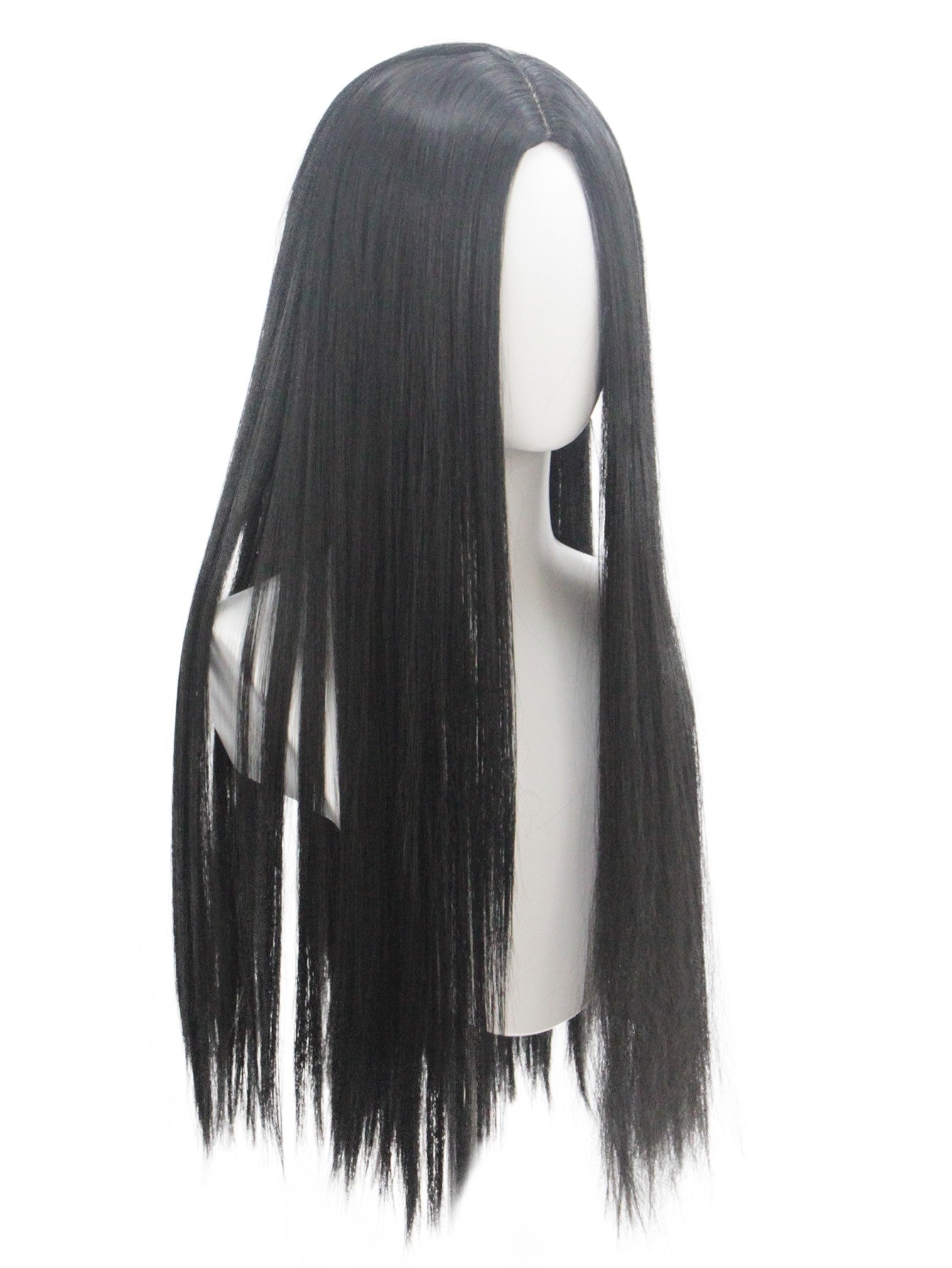 A Família Addams Personagem de Filme Peruca Preta Longa Lisa Sintética para Halloween Cosplay Peruca Adequada para o Filme