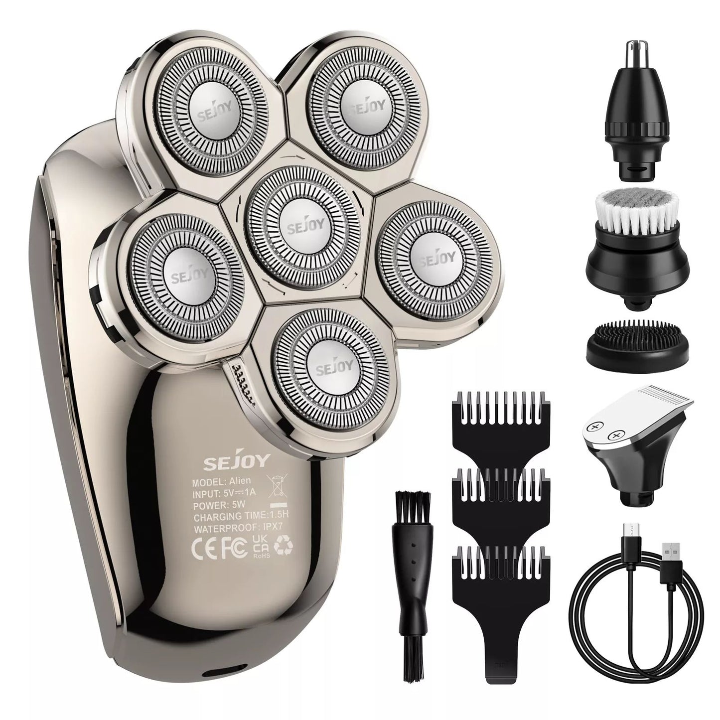 SEJOY Electric Shaver Hair Clipper 5IN1 Beard Trimmer Bald Head Shaver Wet & Dry Men's Electric Hair Trimmer