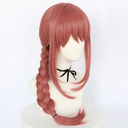 Chainsaw Man Synthetic Long Pink Red Braid Anime Bang Braided Makima Cosplay Wig for Halloween Christmas School Thanksgiving Day
