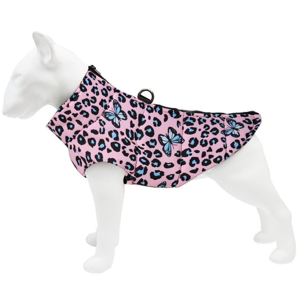 Dog Jacket Winter Warm Clothes For Small Medium Dogs Cats Leopard Print Pet Puppy Coat With D-ring Chihuahua Yorkie Pug Outfits