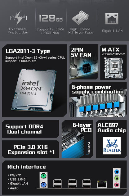 MACHINIST White X99 PR9-H Motherboard combo Intel Xeon E5 2630 V4 LGA 2011-3 CPU DDR4 16GB RAM NVME m.2 Optional kit set