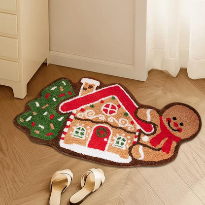 Gingerbread Kitchen Rugs Christmas Doormat Floor Mat With Gingerbread Man Non-Slip Bath Mats Doormats For Indoor Bedroom