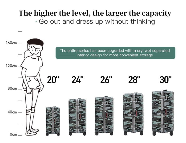 Suitcase Wide Handle Travel Suitcase Men 20 24 26 Carry-On Luggage Women PC Aluminum Frame Trolley Case