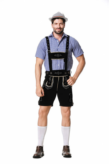 Male Oktoberfest Lederhosen Costume Bavarian Octoberfest German Beer Costume Shirt Suspender Shorts Hat Cosplay Costumes