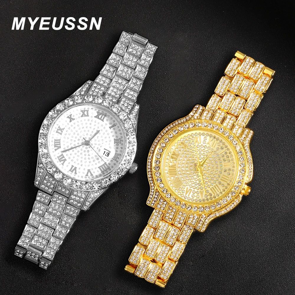 Popular Iced Out Watch Men Luxury Full Diamond Women Watches CZ Quartz Men's Watch Waterproof Hip Hop Male Clock Gift Jewelry