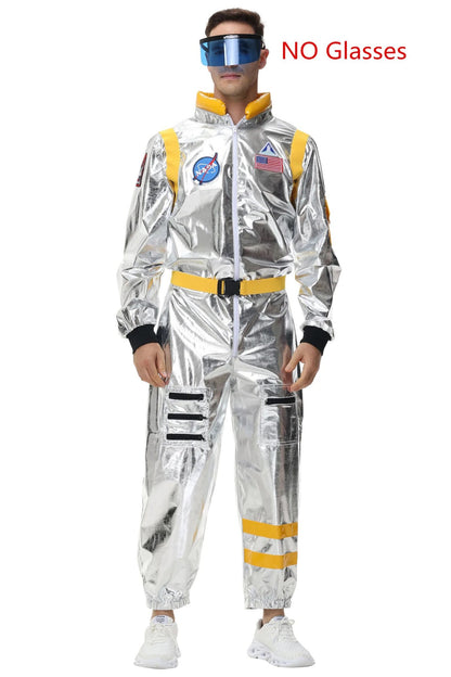 Adult Silver Astronaut Costume Men Women Spaceman Suit Space Jumpsuit Halloween Cosplay Party Dress Up