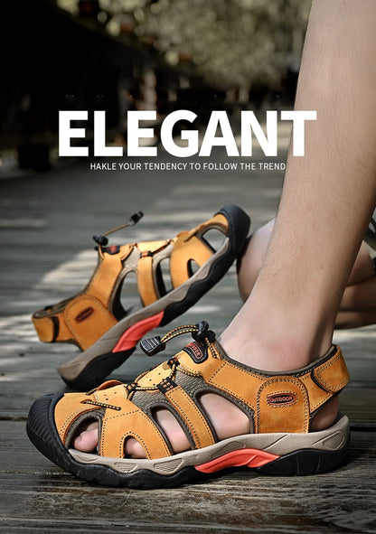 Summer Men's Sandals Classic Genuine Leather Sandals Fashion Outdoor Hiking Shoes Light  Breathable Non-slip Sneakers 38-48