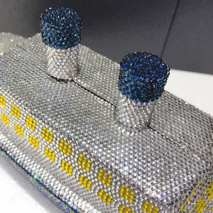 New Boat Crystals Clutch Purse RED Blue Women Gems Evening Clutch Bag Wedding Bridal Minaudiere Rhinestones Handbags and Purses