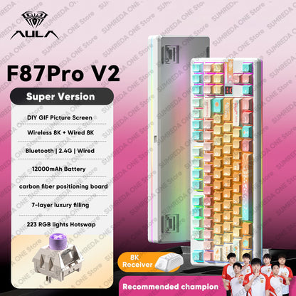 AULA F87 Pro V2 Wireless Gaming Mechanical Keyboard F87Pro V2 Bluetooth 2.4G Wired RGB Hotswap 8K Return 12000mAh Gamer Keyboard