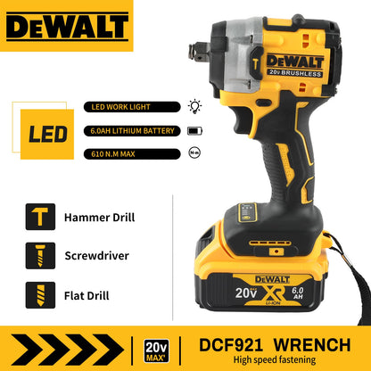 DEWALT DCF921 Parafusadeira de Impacto sem Escova 20V 1/2in e Furadeira Elétrica sem Fio - Velocidade Variável, Ferramenta Avulsa Multifuncional