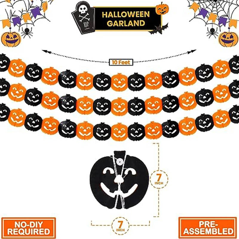3Meter Halloween Hanging Garland Bunting Bat Pumpkin Ghosts Spider Paper Banner Halloween Party Decorations Horror Props