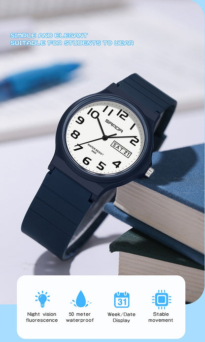 SANDA 9072 Student Quartz Watch Simple Light Fashion Resistant Outdoor Sport Wristwatch for Boy and Girl Best Gift