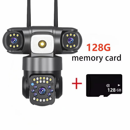 WiFi Solar Camera Three Lenses Outdoor 15MP 8K HD Low Power Battery IP Camera PIR Night Vision V380 Pro CCTV Security Protection