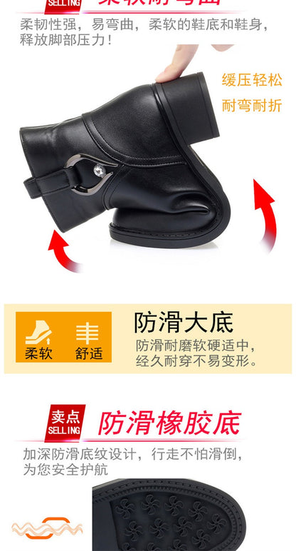 Women's Winter Waterproof Fashion Soft Leather Ankle Boots Mom Thick Plush Warm Cotton Shoes Thick Heel Platform Boots