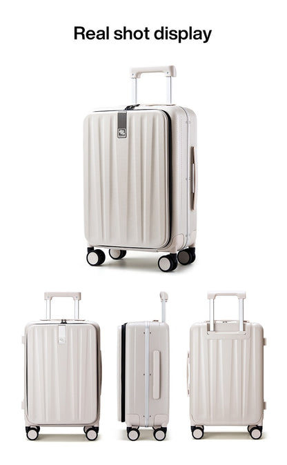 Hanke Carry On Suitcase Aesthetic Design 7mm Aluminum Frame Rolling Luggage Boarding Cabin PC Spinner Wheel TSA Lock 18" 20";;VERDADEIRO;;"Ivory White,20Inches 500mm