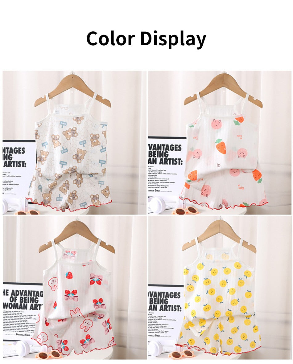 2 Pcs 2025 Summer Girl's Pajamas Sets Loungewear Set Strap Sleepwear Pants Skirt Baby Girl Clothes Sleeveless Children's Clothes
