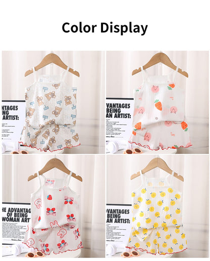 2 Pcs 2025 Summer Girl's Pajamas Sets Loungewear Set Strap Sleepwear Pants Skirt Baby Girl Clothes Sleeveless Children's Clothes