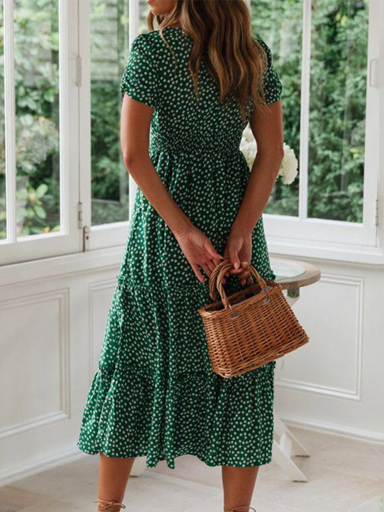 Vestidos Vintage Vintage Print Puff Sleeve summer Beach sweet dresses Casual Squ