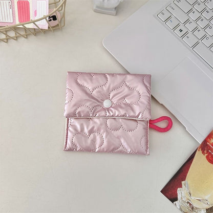 INS Style Silver Sanitary Mat Bag Zipper Button Change Purse Coins Keys Wallet Love Bow Credit Card Holder Cosmetics Napkin