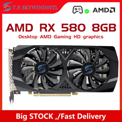 Placa de Vídeo para Jogos RX 580 8GB 2048SP GPU Radeon Série RX580 Placa de Vídeo para Computador de Mesa para Jogos