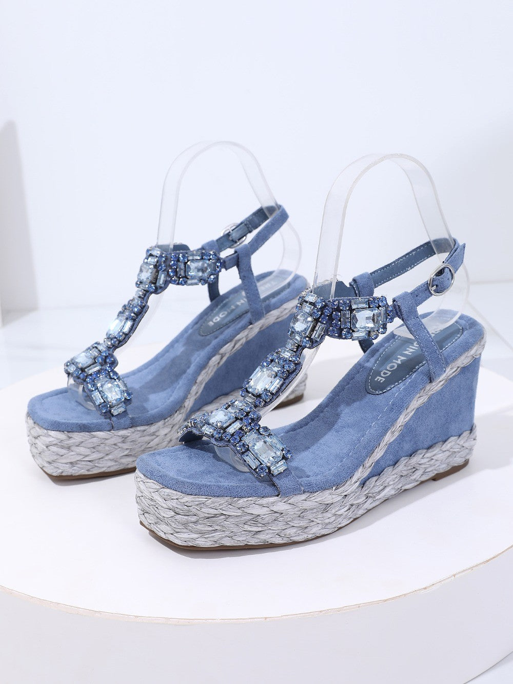 Trendin Mode Women's Velvet High Wedge Sandals 10cm Heel