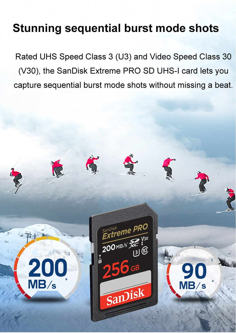 Cartão SD SanDisk 32 GB SDHC 64 GB 128 GB 256 GB Cartão SDXC Cartões de memória C10 Velocidade de leitura de até 200 MB/s U3 V30 Cartões Flash 4K UHD para Câmera