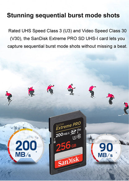 Cartão SD SanDisk 32 GB SDHC 64 GB 128 GB 256 GB Cartão SDXC Cartões de memória C10 Velocidade de leitura de até 200 MB/s U3 V30 Cartões Flash 4K UHD para Câmera