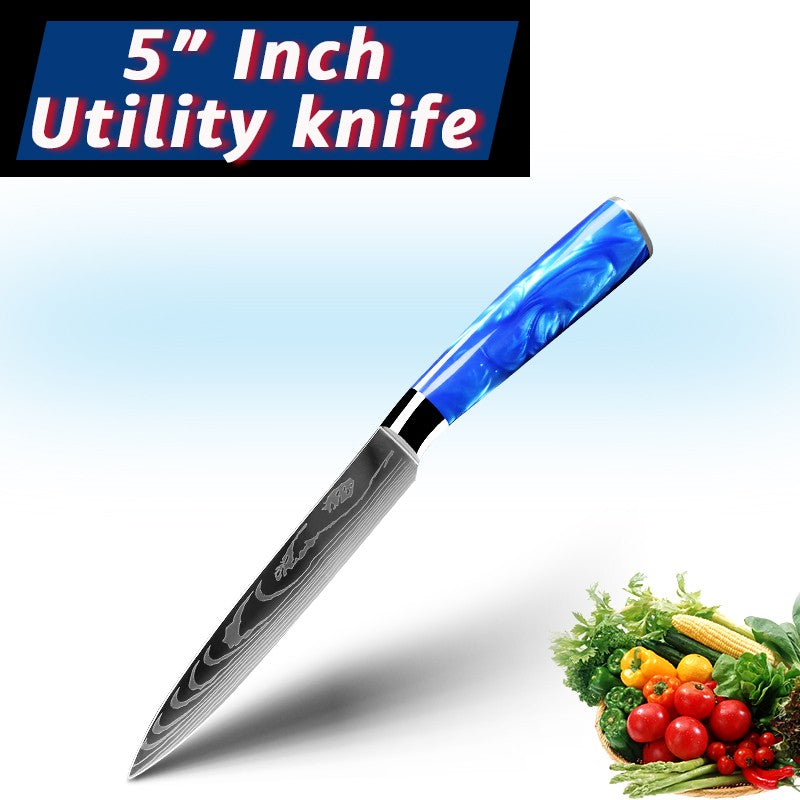 Faca de Cozinha Japonesa Chef 1-10 Peças Conjunto 7CR17 Aço Inoxidável 440C Desenho Damasco Cutelo de Carne Fatiador Santoku Ferramentas de Cozinha