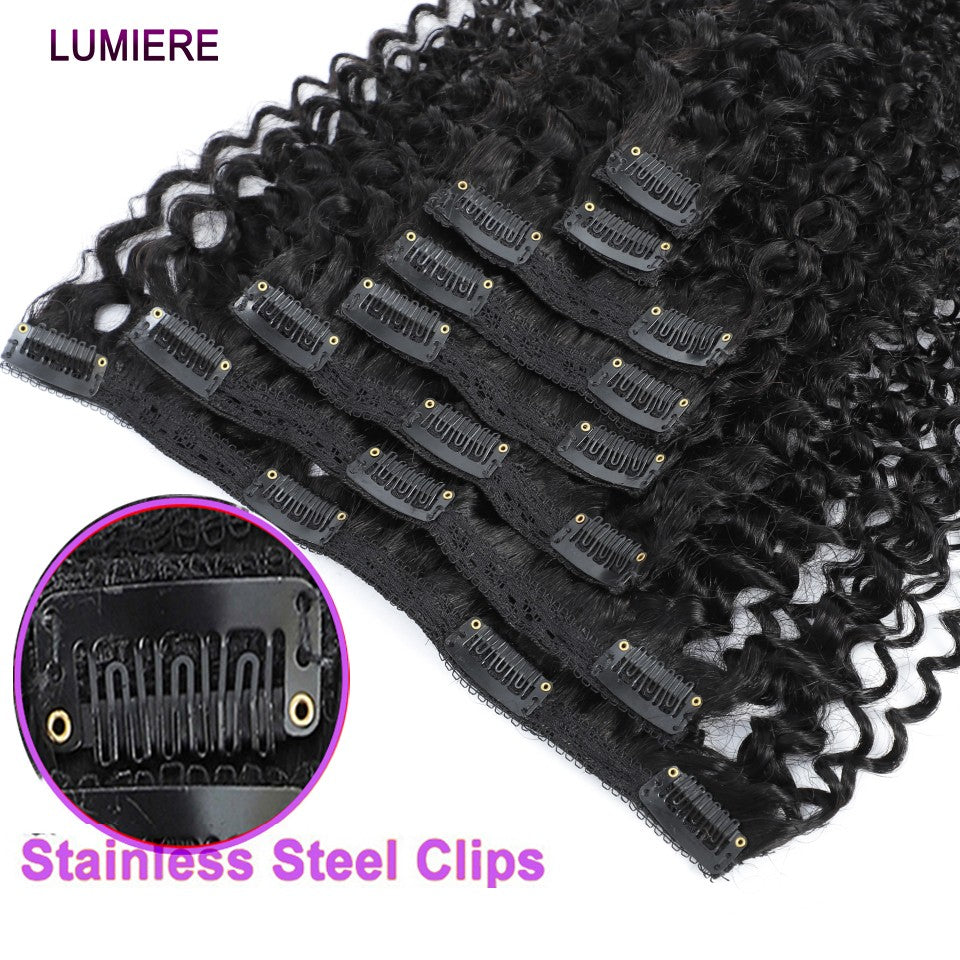 Extensões de Cabelo Humano Ondulado Profundo para Aplique Brasileiro 100% Cabelo Humano Virgem Puro 8 Peças/Conjunto Cabeça Inteira Para Mulheres 18A Trama Dupla