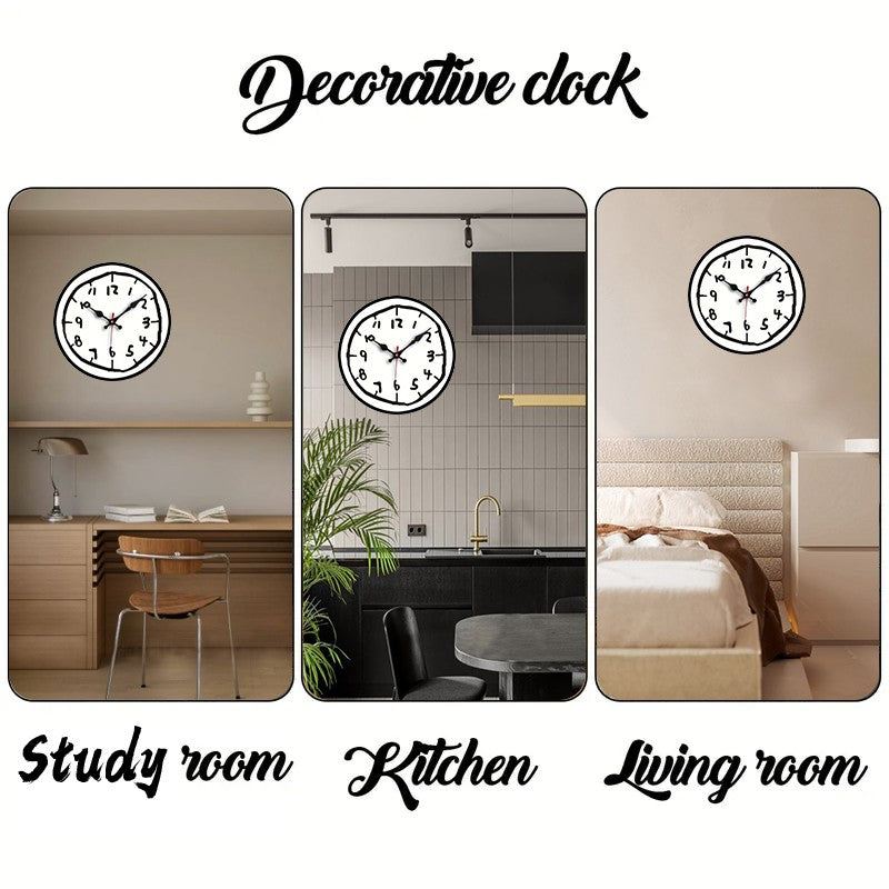Creative Hand Drawing Wooden Silent Hanging Wall Clock, For Living Room, Office, Study Room, Bedroom, Home Decoration