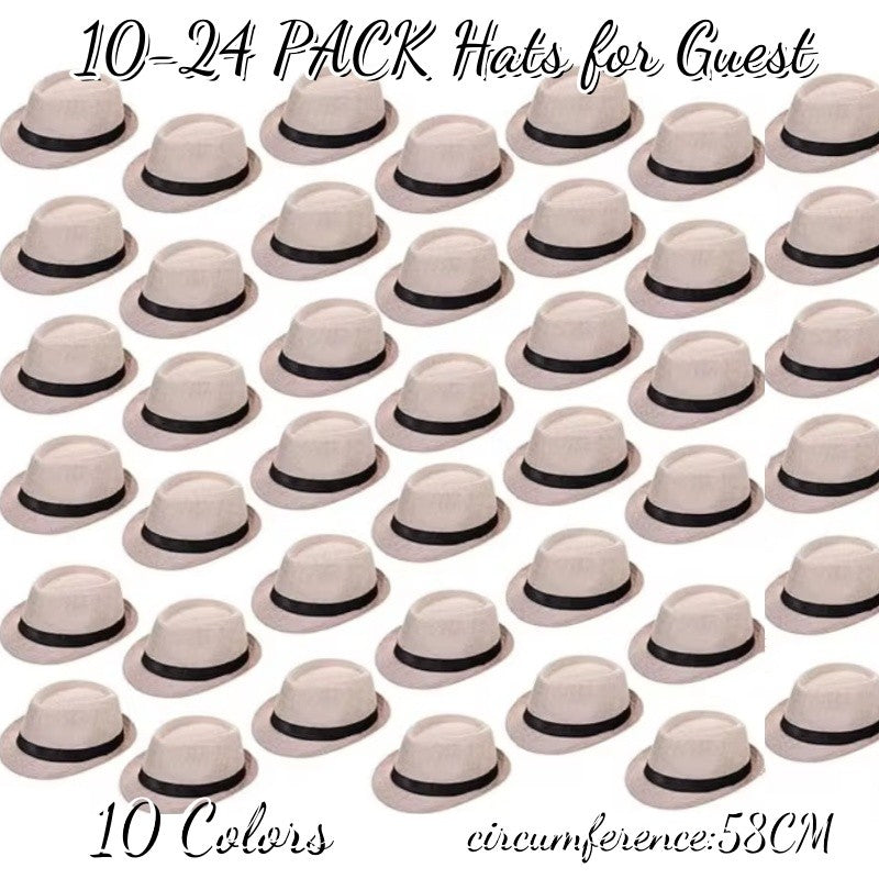 Chapéus Fedora Masculino Anos 20 com Aba Curta Pacote com 10/24 Chapéus Panamá de Sol Clássicos Pork Pie Chapéu de Verão para Mulheres Fantasia de Festa de Casamento