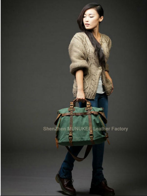 Vintage Military Canvas + Genuine Leather Men Shoulder Bag Sling Crossbody Bag Tote Handbag Men Canvas Messenger Bag  Leisure