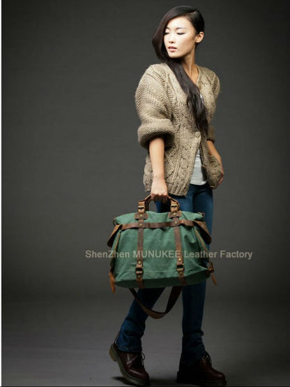 Vintage Military Canvas + Genuine Leather Men Shoulder Bag Sling Crossbody Bag Tote Handbag Men Canvas Messenger Bag  Leisure