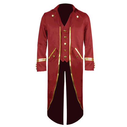 Halloween Costume Men Tuxedo Medieval Vintage Costume Male Mid-Length Punk Vintage Gilt Tuxedo Stage Performance Clothing