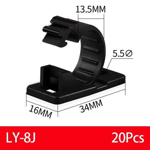 20PCS Self-Adhesive Cable Organizer Clips Management Wire Holder USB Winder Desktop Line Clamp Sticky Adjustable LY-4/6/8 Black