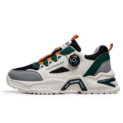 Tênis masculino coreano com fivela rotativa, moda casual, esportivo, para as quatro estações, solado macio, antiderrapante, para corrida ao ar livre, tênis de estudante