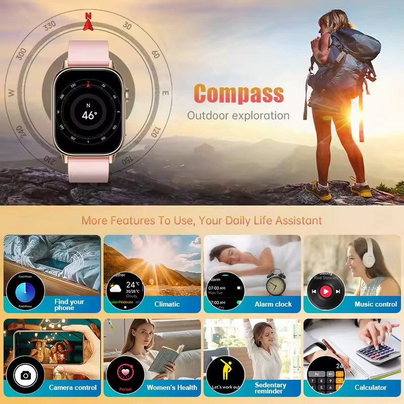 Smartwatch de Música Feminino 2025 Novo com Tela AMOLED HD de 2.01'' Moda, GPS de 6 Estrelas Embutido, Rastreador Impermeável e Chamada, Braceletes