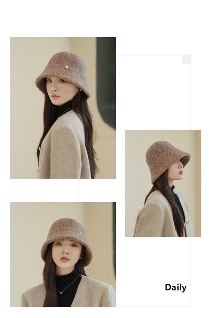 Chapéu Bucket Feminino Outono Inverno Lã Aba Larga Quebra-Sol Bob Cap Manter Quente Casual Vintage Acessórios de Chapéu Feminino