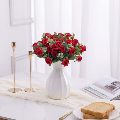 10 Heads pink Artificial Silk Rose Flowers Fake White Eucalyptus  Peony Flower Bouquet, for Home Wedding Party Garden Decoration