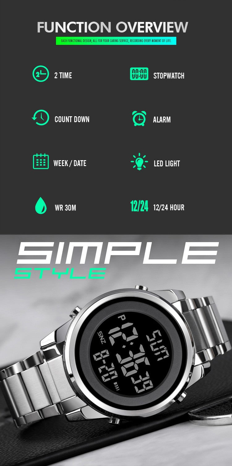 SKMEI Luxury Waterproof Watch for Men Stainless Steel Electronic Sports Digital Mens Wristwatches Man Clock Reloj Masculino 1611