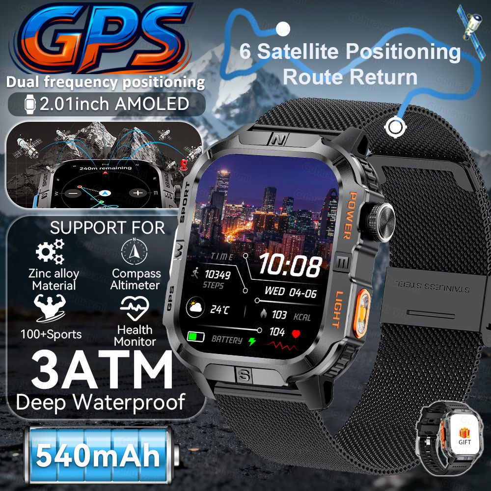 2026 New Millitary Grade GPS Position 2.01"Smart Watch Men 3ATM Waterproof Compass 540mAh Bluetooth Call Sports Smartwatches IOS
