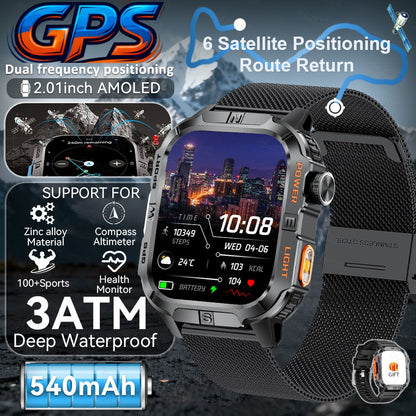 2026 New Millitary Grade GPS Position 2.01"Smart Watch Men 3ATM Waterproof Compass 540mAh Bluetooth Call Sports Smartwatches IOS