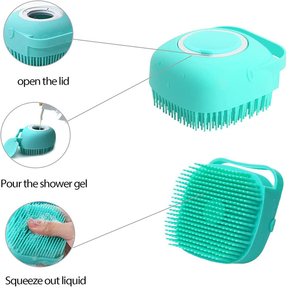 Escova de Banho para Cães Escova de Massagem para Pets Dispensador de Shampoo Escova de Silicone Macia Cerdas de Borracha para Cães e Gatos Ferramenta de Banho e Higiene