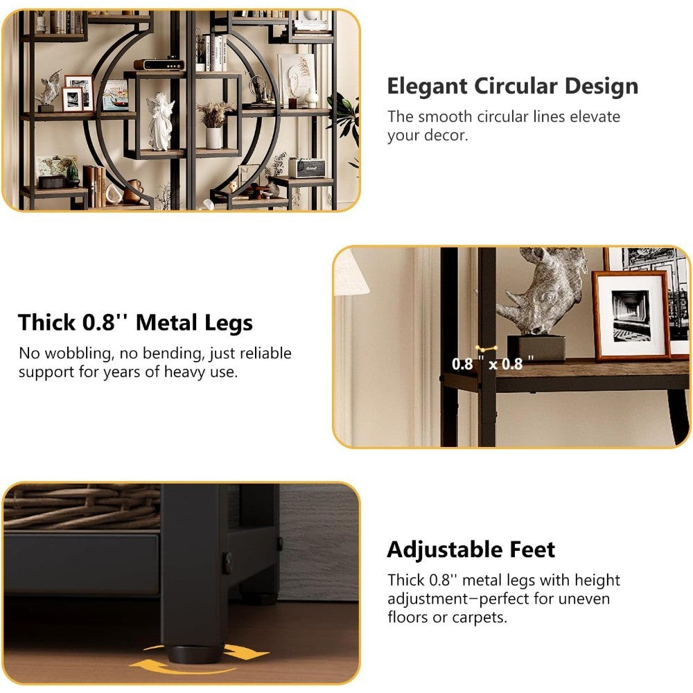 70.8" Tall Bookshelf Set of 2, 79" Wide Geometric Display Shelf with 18 Open Storage Shelves, Scratch-Resistant Gray Wash