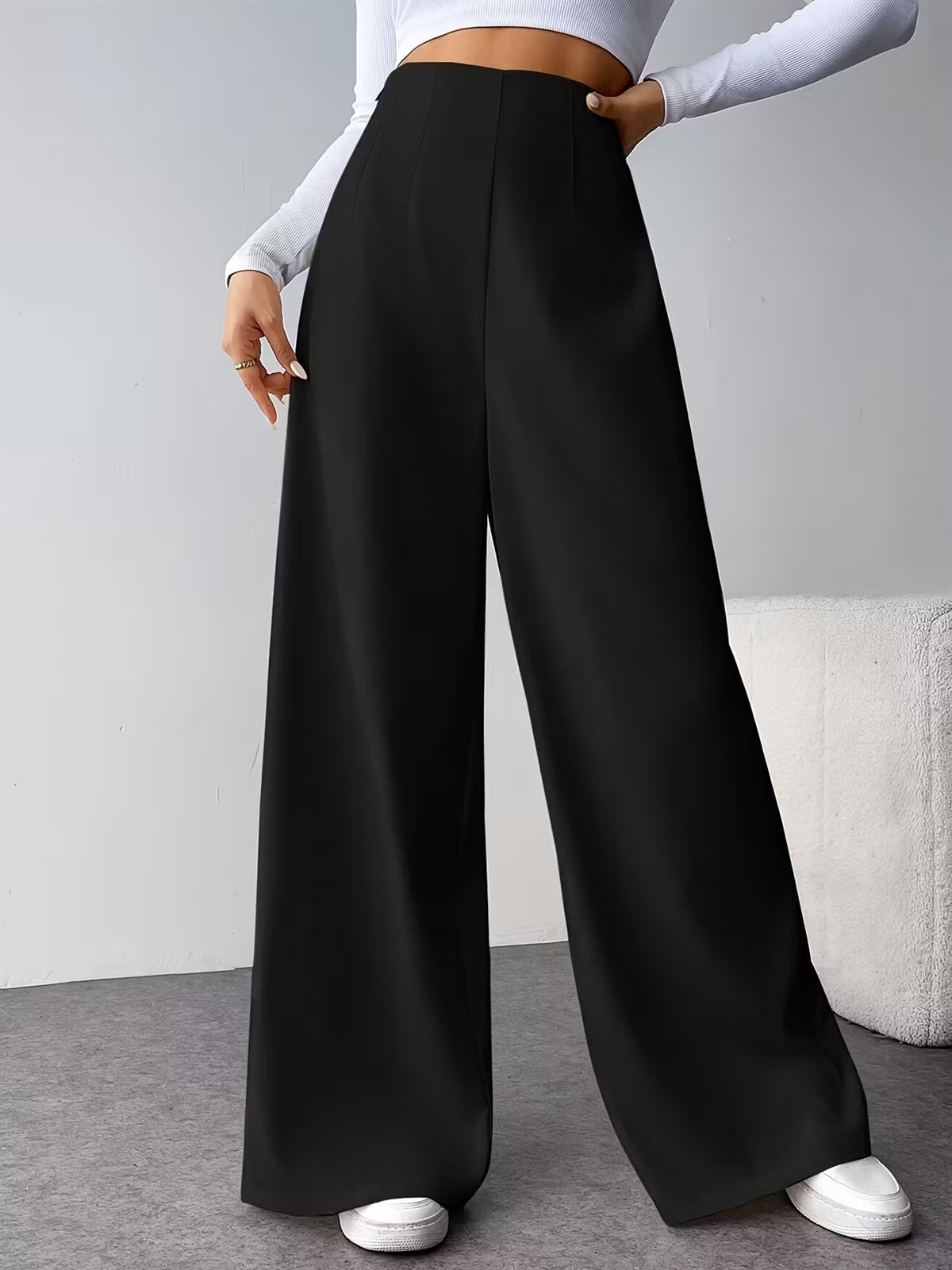 Women Elegant Wide Leg Pant 2025 Fashion New In High Waist Solid Trousers Office Lady French Pants Female Casual Street Clothing