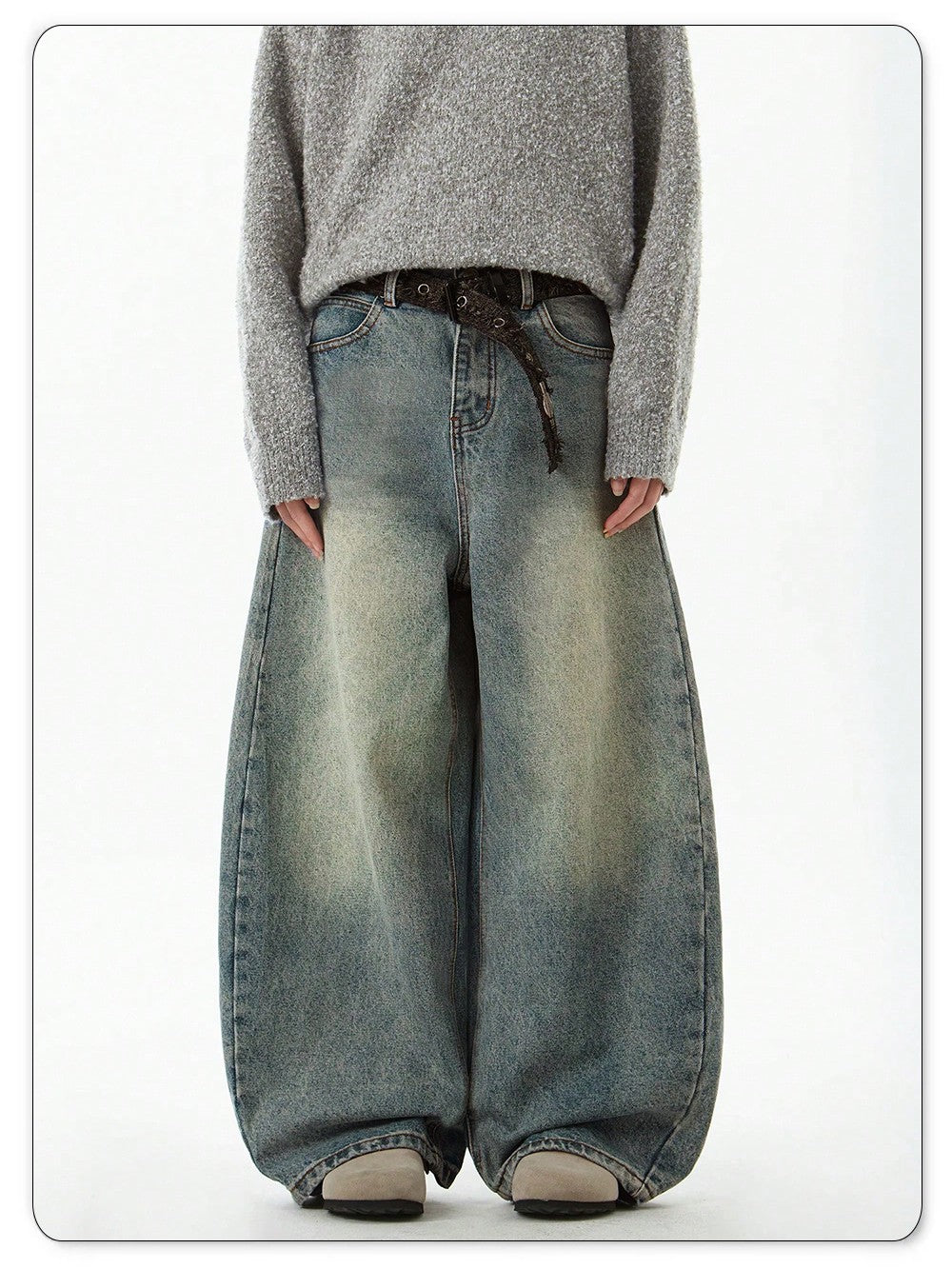 Men's Wear Blue Wide-Leg Denim Pants Baggy Jeans Vintage Three-Dimensional Cut Curved Knife Jeans Loose Fit Summer New Trend