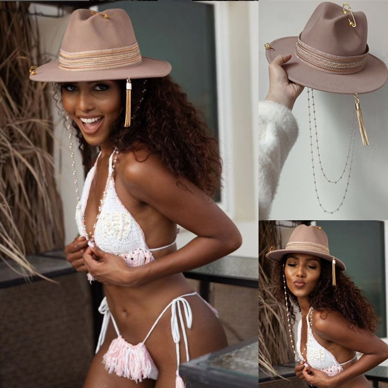 Vários chapéus DIY Chapéu Fedora com novos acessórios de corrente dourada, chapéu de inverno jazz hip-hop, chapéu de viagem, chapéu estilo punk, chapéu de igreja ????? ???????
