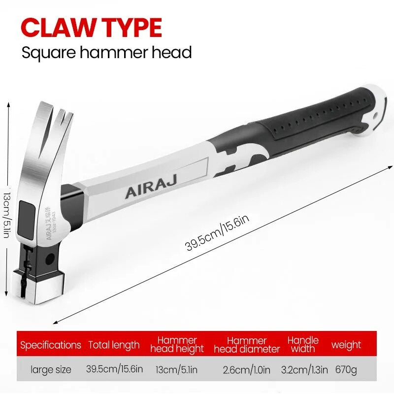 AIRAJ Martelo Chifre de Carneiro Multifuncional Grau Industrial Decoração Martelo Doméstico Revestido com Borracha Antiderrapante Ferramenta de Hardware