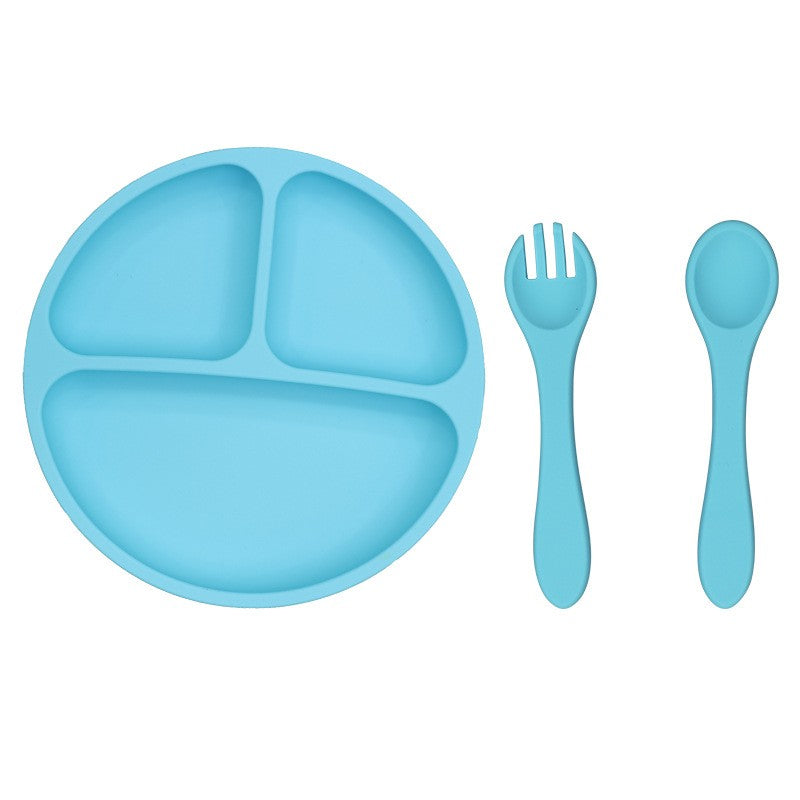 3PCS Children's Tableware Set Baby Eating Food Training Silicone Tableware Set Baby Sucker Feeding Dishes Plate With Spoon Fork