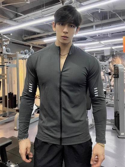 Men's American Long - sleeve Fitness Outerwear for Cycling, Running, Training – Quick - dry, Slim - fit, Elastic